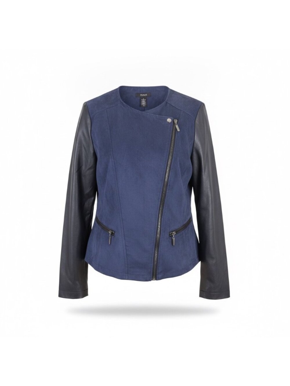 Alfani Womens Blue Faux Suede & Polyurethane Leather Jacket Petite Zippered Sz L